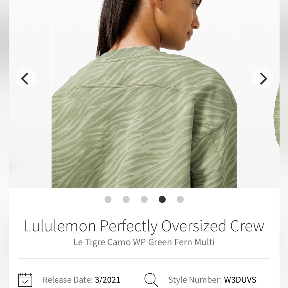 Lululemon Perfectly Oversized Crew Le Tigre camo WP green fern multi size 2 - Picture 9 of 9